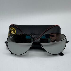 Ray Ban Aviator Sunglasses RB3025 Large Metal Shiny Black Lens 58MM